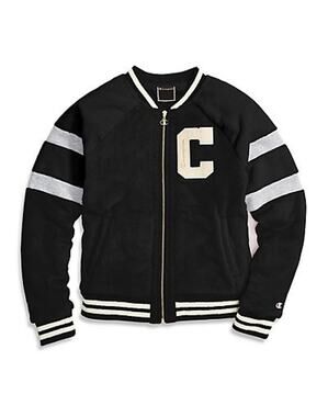 Champion Super Fleece Faux Fur Bomber Varsity Jacket Size Medium Gray Y2K
